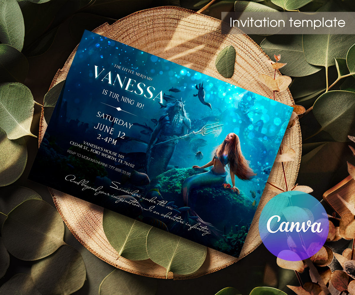 The Little Mermaid Ariel customizable invitation template | Share or Print | girl | XE479