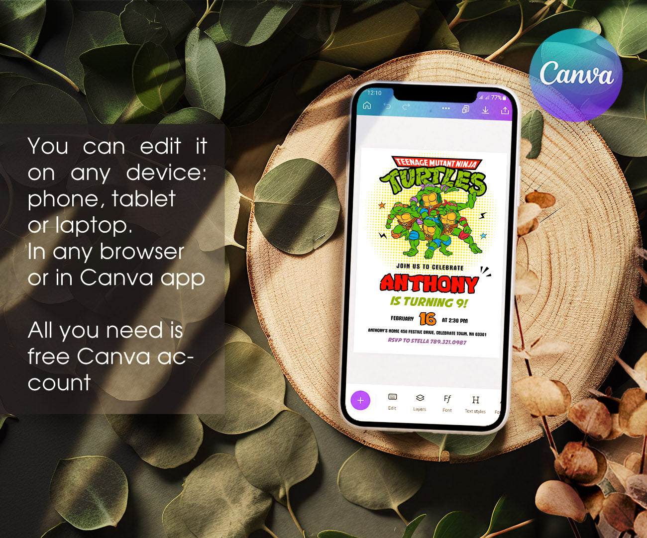 Teenage Mutant Ninja Turtles customizable invitation template | Share or Print | boy | PU529