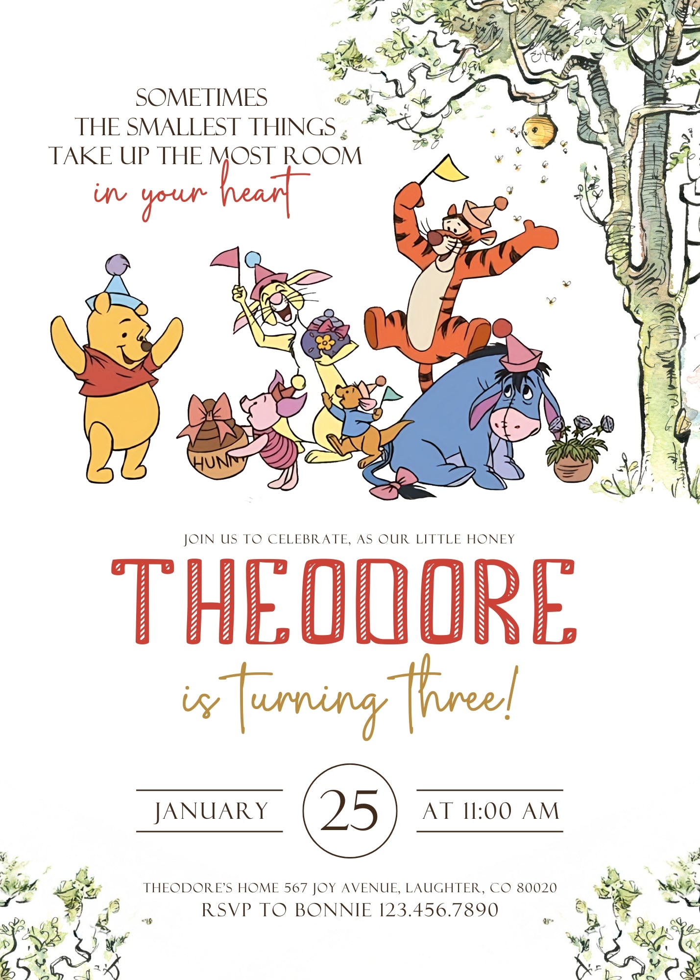 Winnie the Pooh customizable invitation template | Share or Print | TL935