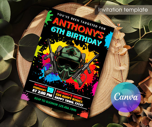 Paintball Airsoft battle customizable invitation template | Share or Print | boy | DP724