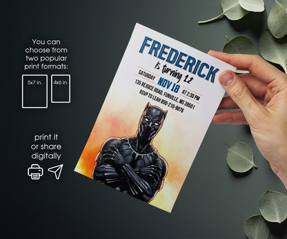 Black Panther Superhero Marvel customizable invitation template | Share or Print | boy | YU287