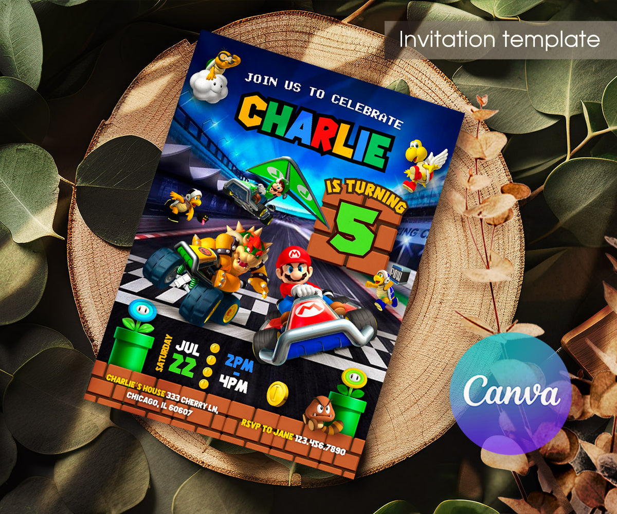 Mario Kart Gamer customizable invitation template | Share or Print | boy | BM436