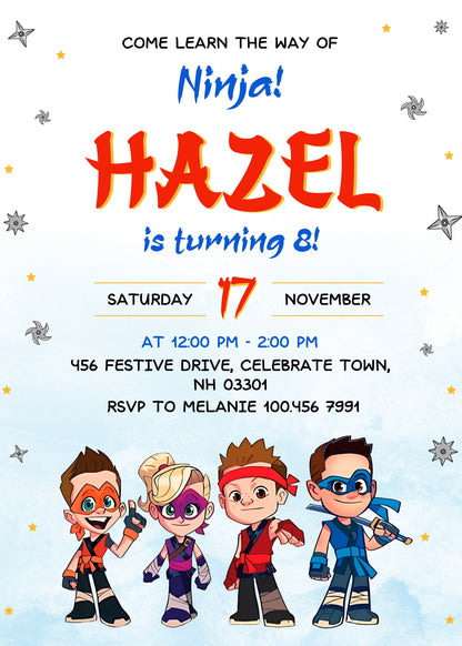 Ninja Kidz TV customizable invitation template | Share or Print | NA923