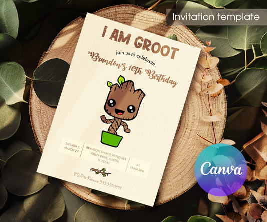 Groot Guardians of the Galaxy Superhero customizable invitation template | Share or Print | IA186