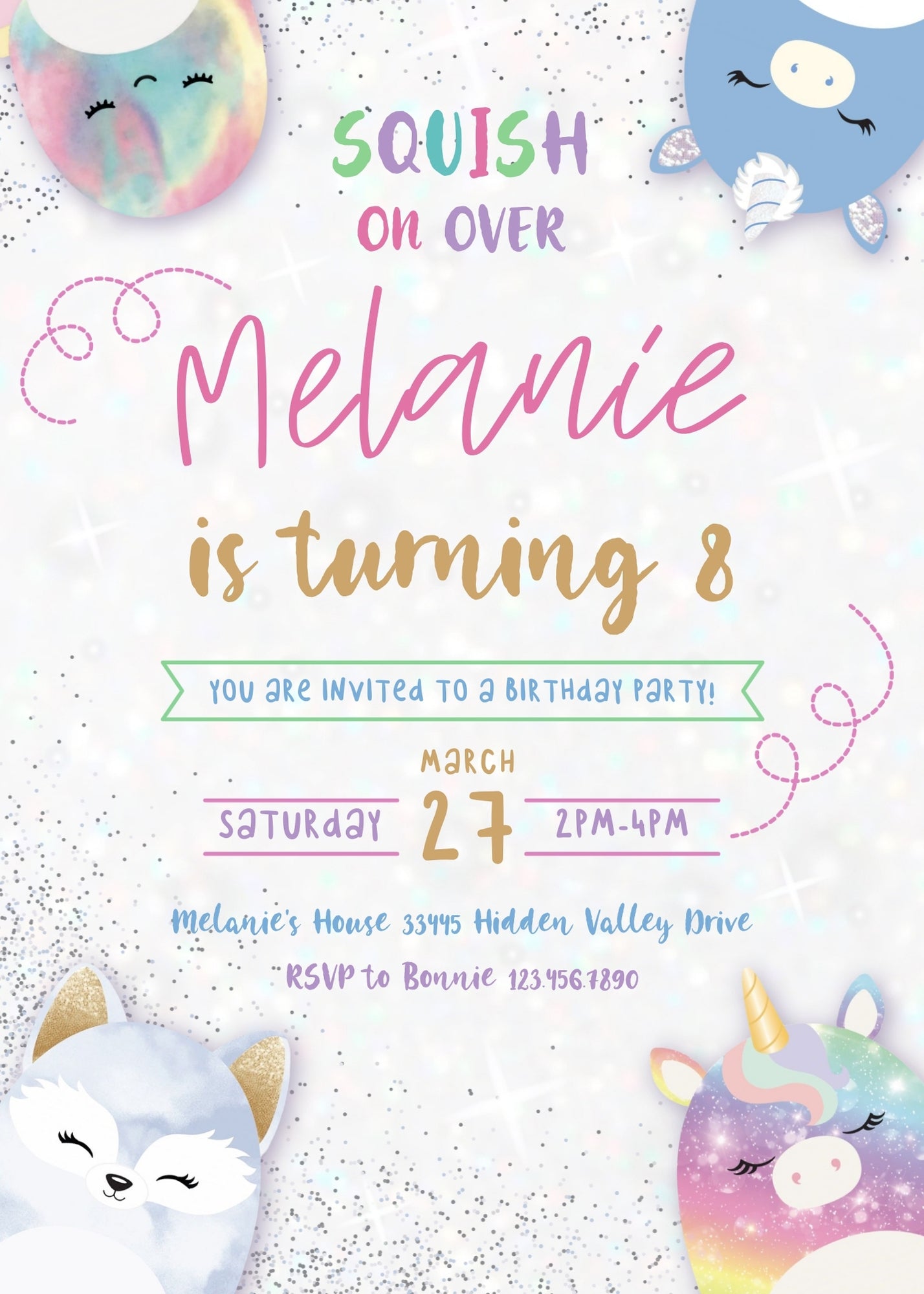 Squishmallows customizable invitation template | Share or Print | AR283