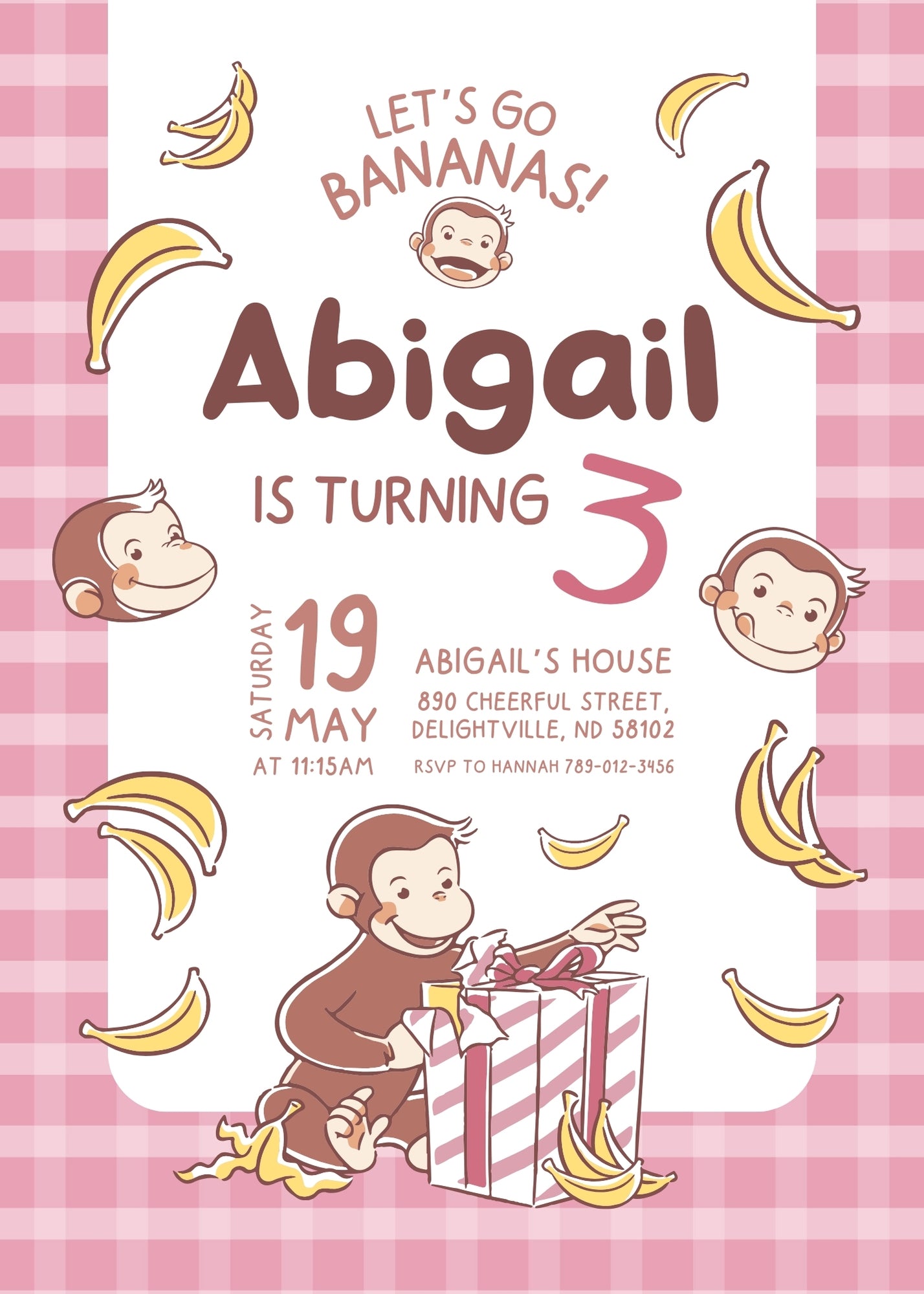 Curious George Monkey customizable invitation template | Share or Print | RL329