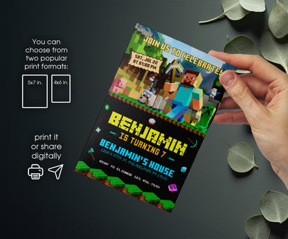 Minecraft Gamer customizable invitation template | Share or Print | DQ309