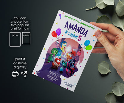 Inside Out 2 customizable invitation template | Share or Print | XU085