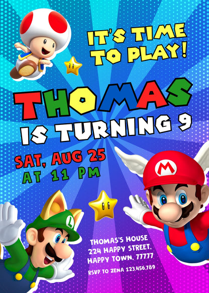 Super Mario Bros customizable invitation template | Share or Print | NQ065