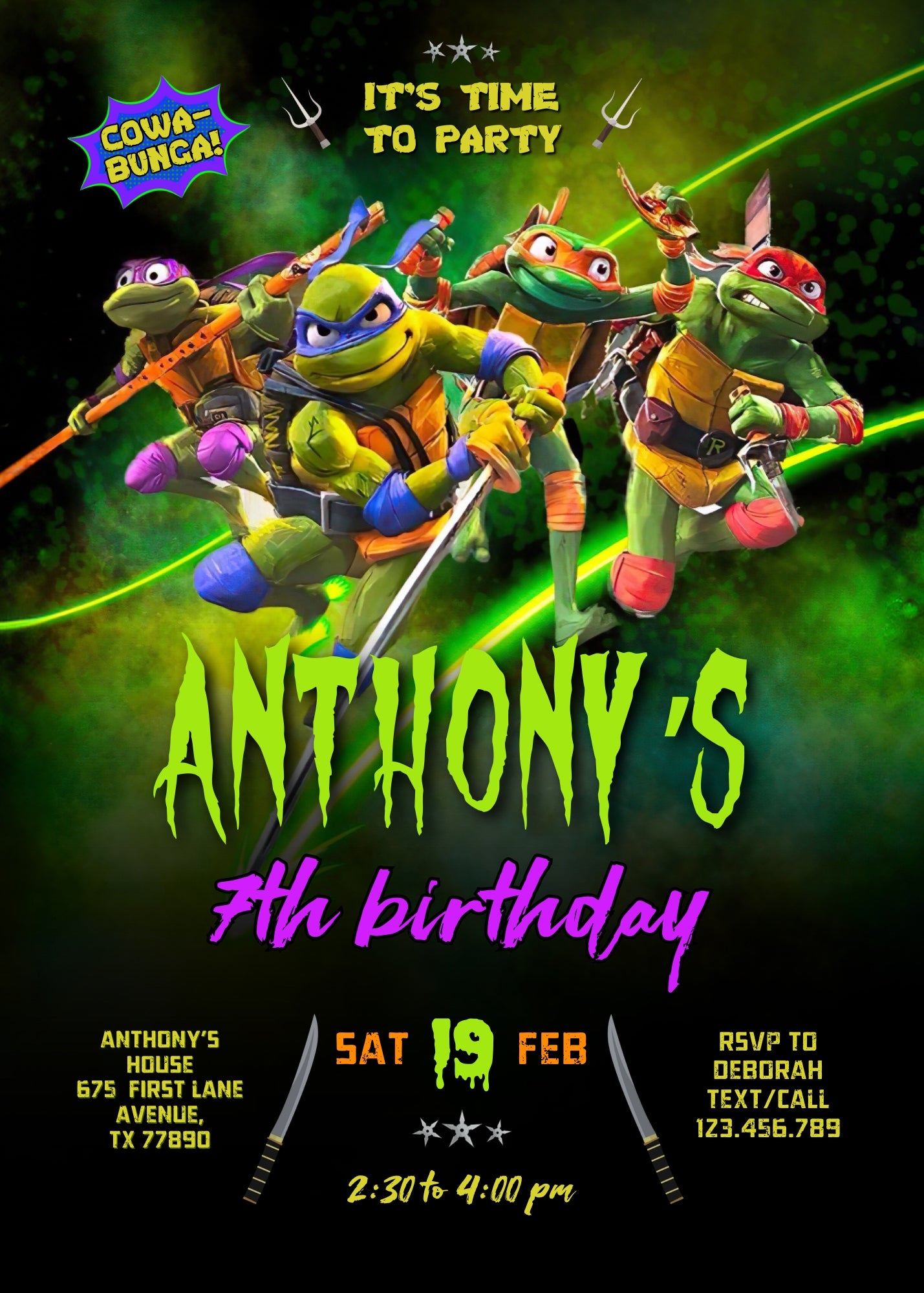 Teenage Mutant Ninja Turtles Mutant Mayhem customizable invitation template | Share or Print | boy | FY181