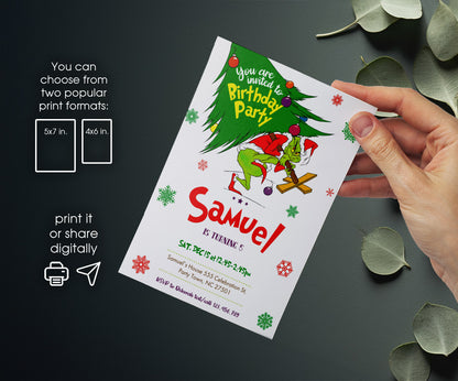 Dr Seuss How the Grinch Stole Christmas customizable invitation template | Share or Print | UY646