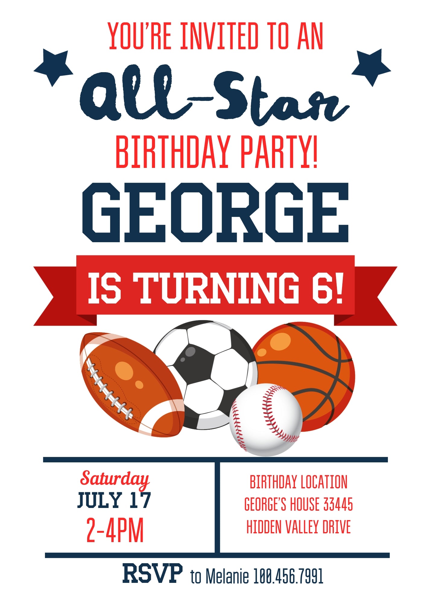 Sport Football Basketball Baseball customizable invitation template | Share or Print | boy | ID755