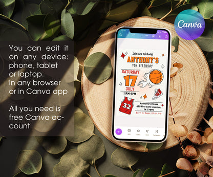 Basketball NBA Slam Dunk customizable invitation template | Share or Print | boy | ZM406