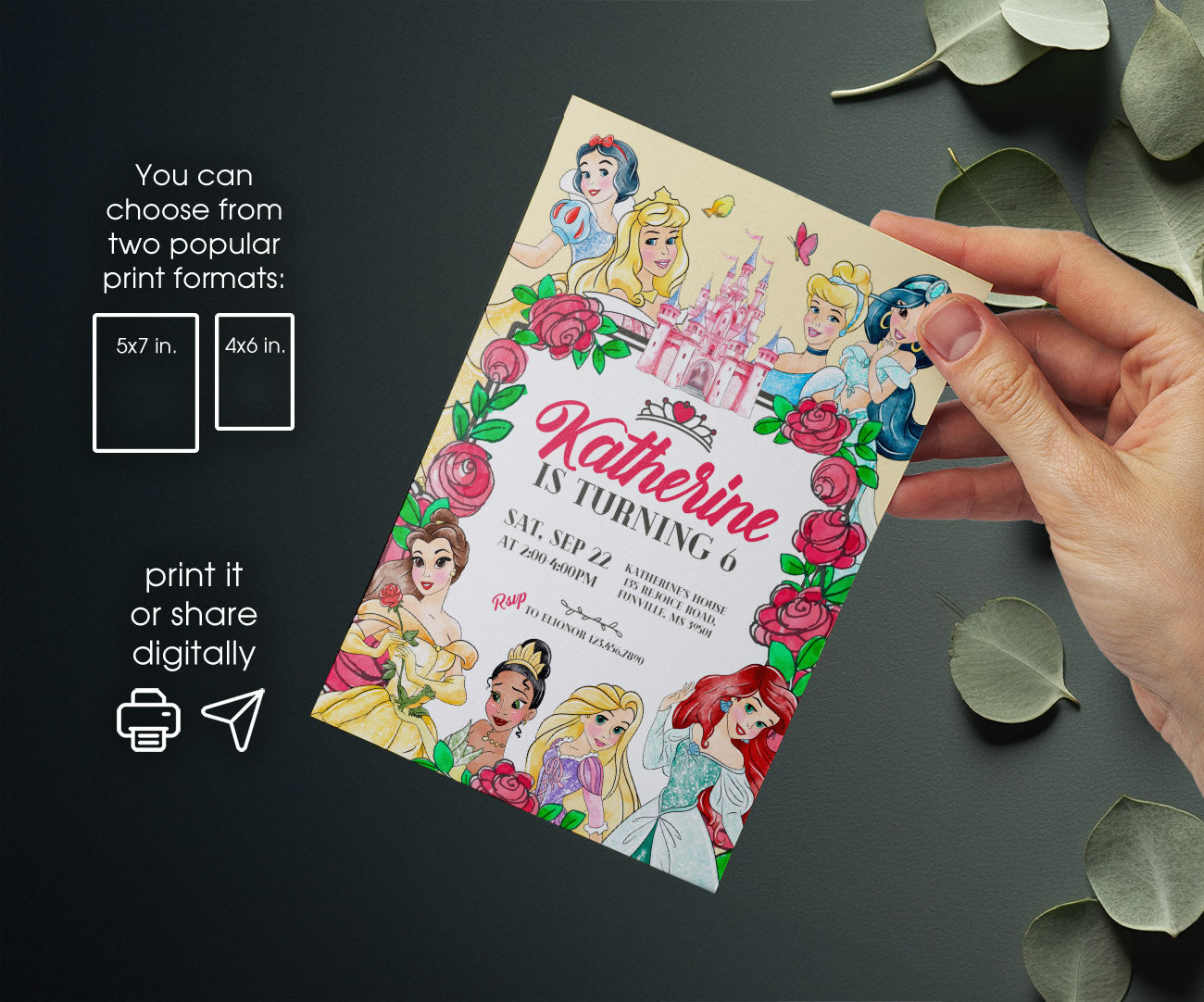 Disney Princess customizable invitation template | Share or Print | girl | XB591