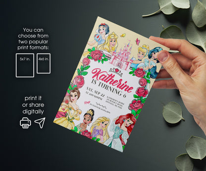 Disney Princess customizable invitation template | Share or Print | girl | XB591