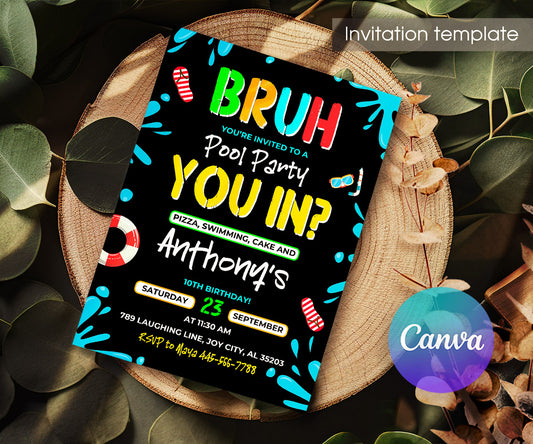 Bruh Pool customizable invitation template | Share or Print | boy | MS937
