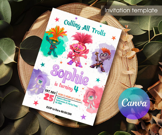 Trolls Poppy customizable invitation template | Share or Print | YC059