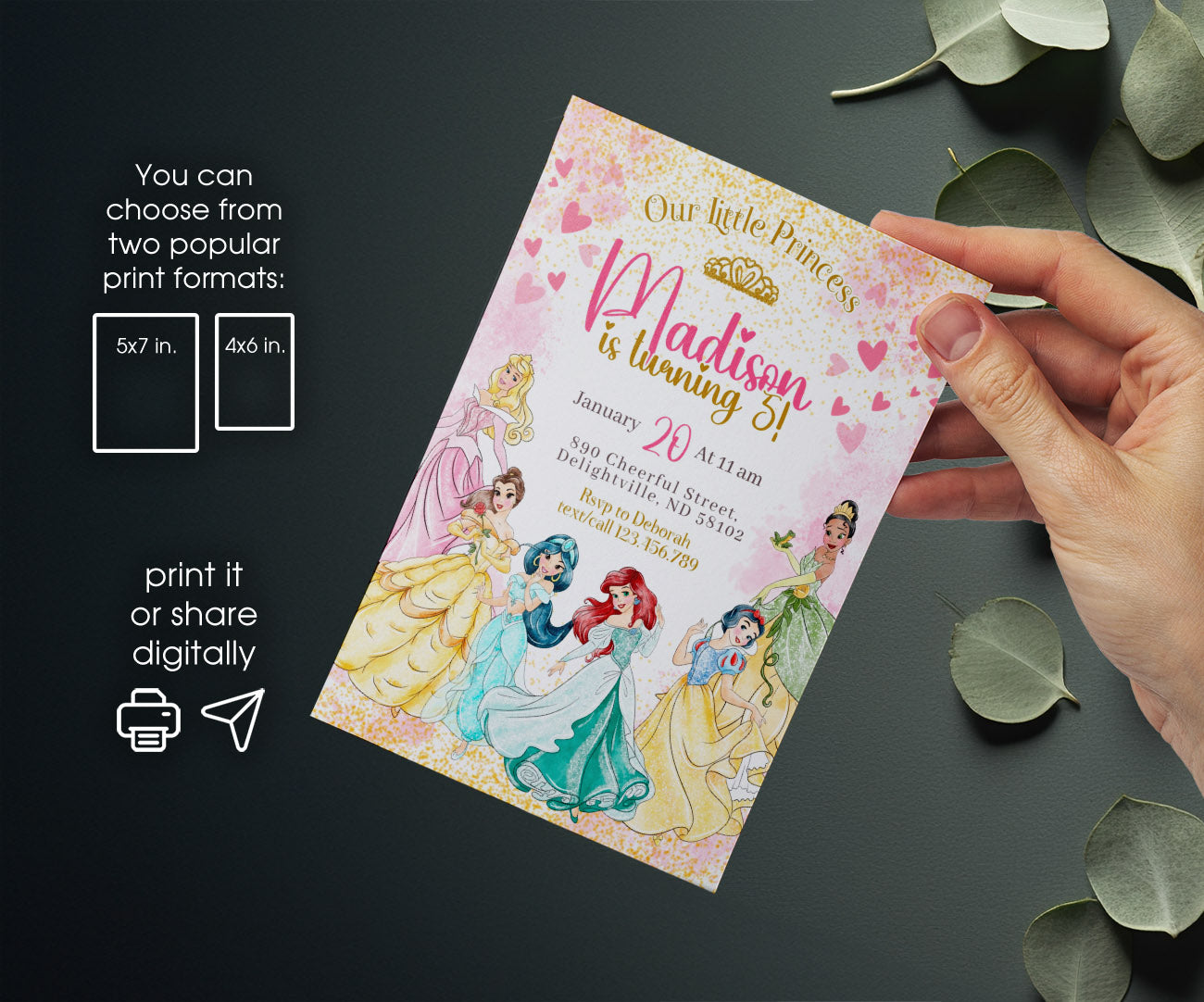 Disney Princess customizable invitation template | Share or Print | girl | PL151