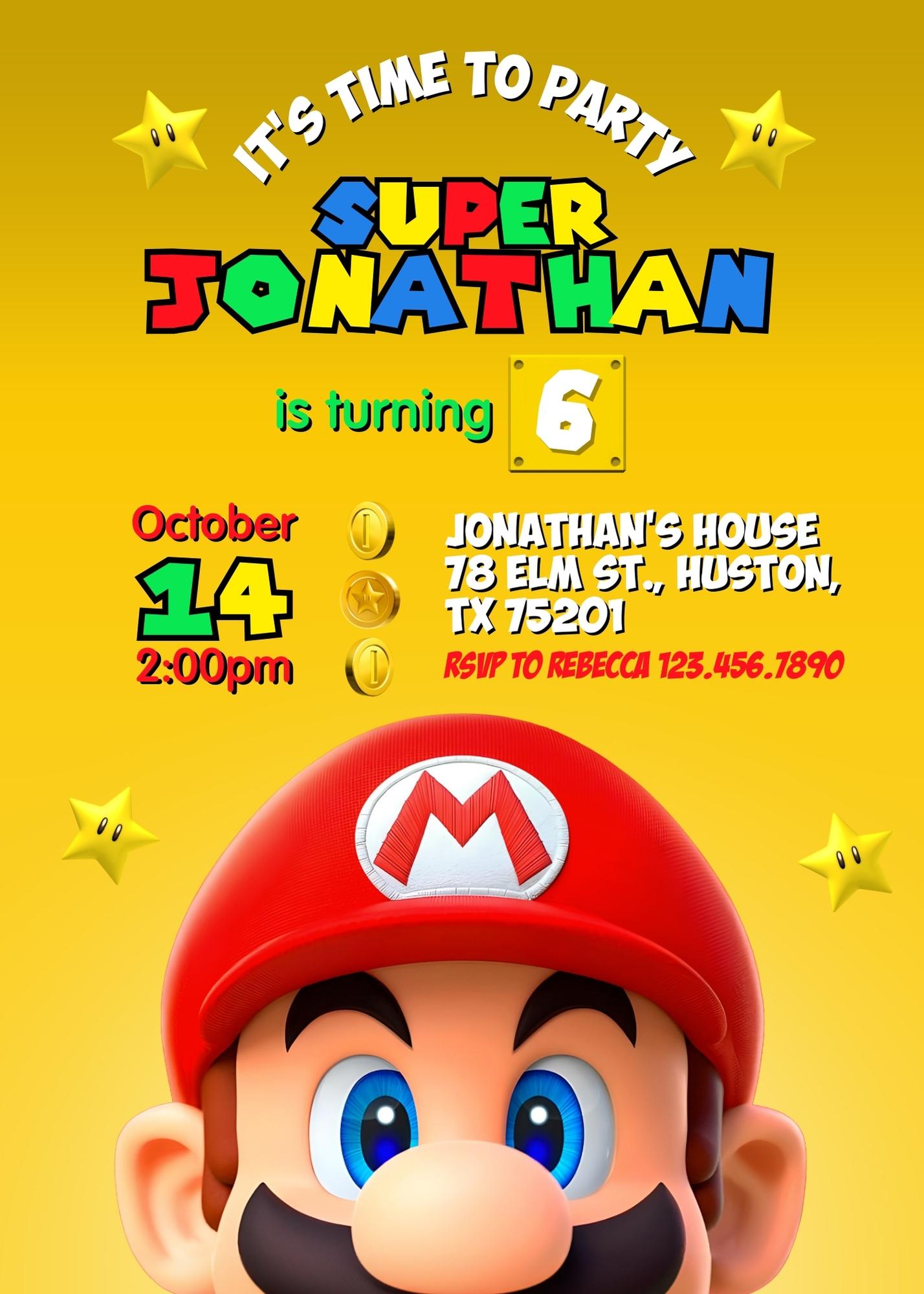 Super Mario Bros customizable invitation template | Share or Print | QV805