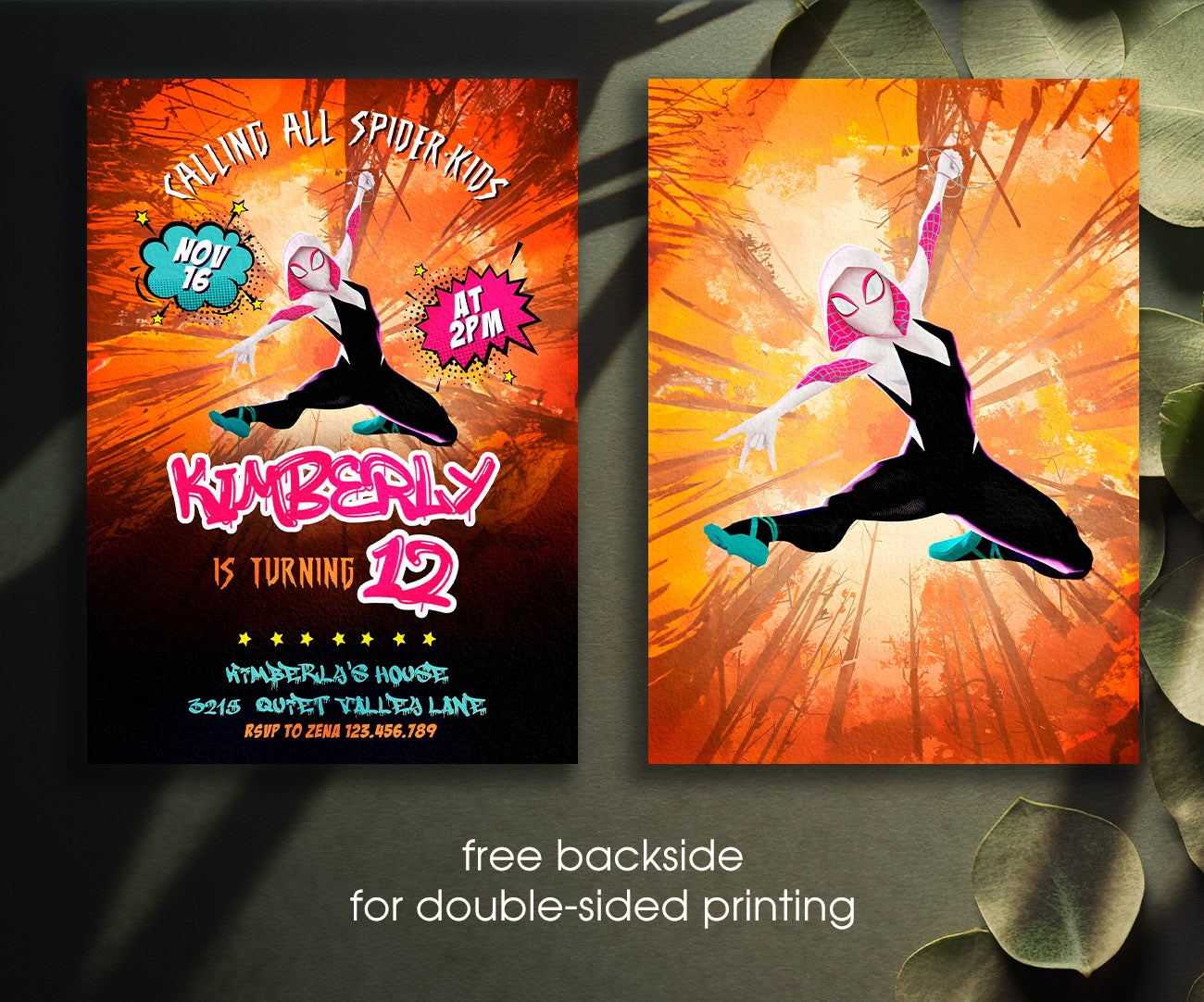 Spider Gwen Ghost Spidey customizable invitation template | Share or Print | girl | BX156