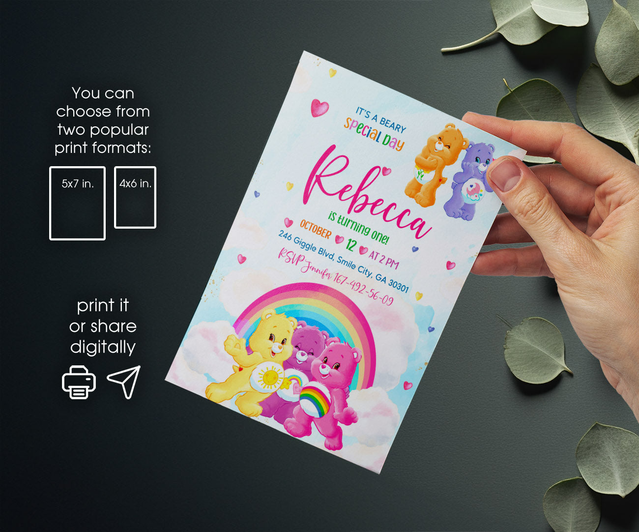 Care Bears customizable invitation template | Share or Print | KD440