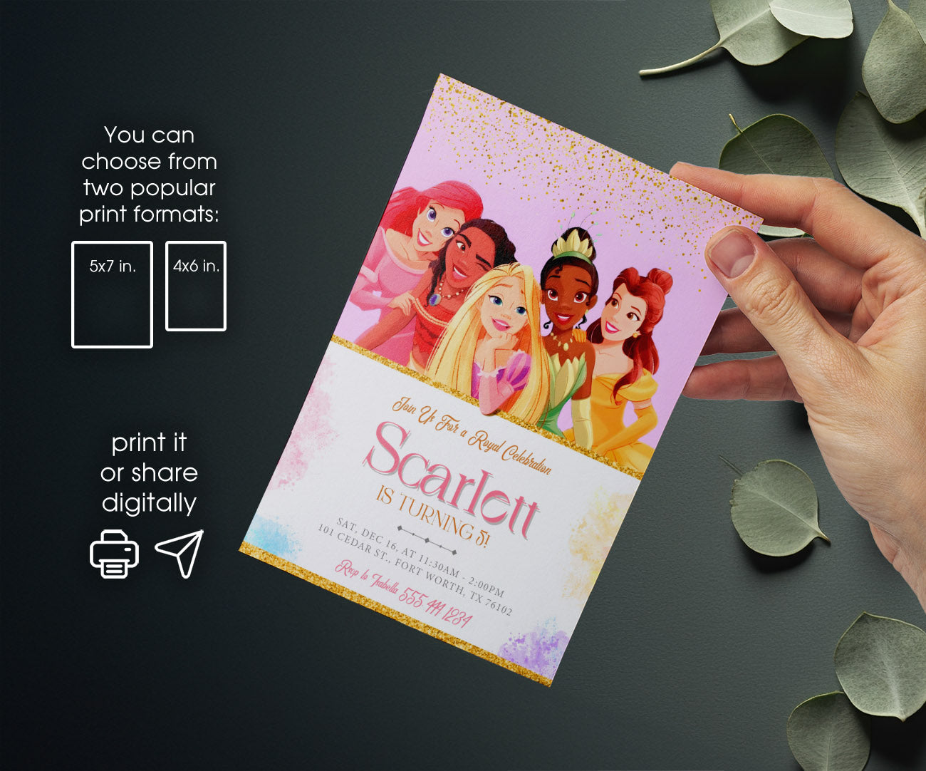 Disney Princess customizable invitation template | Share or Print | girl | XC462