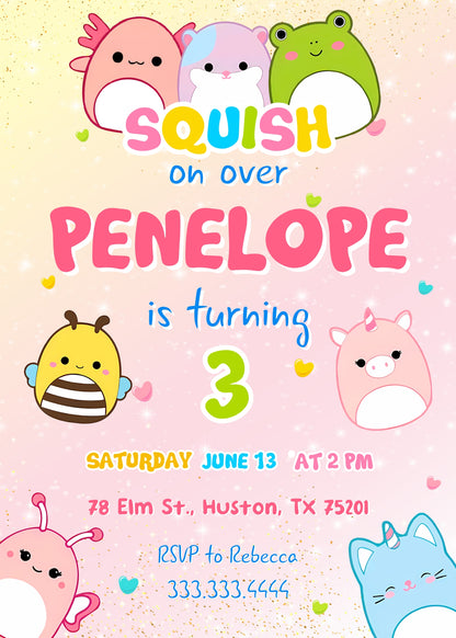 Squishmallows customizable invitation template | Share or Print | IY109