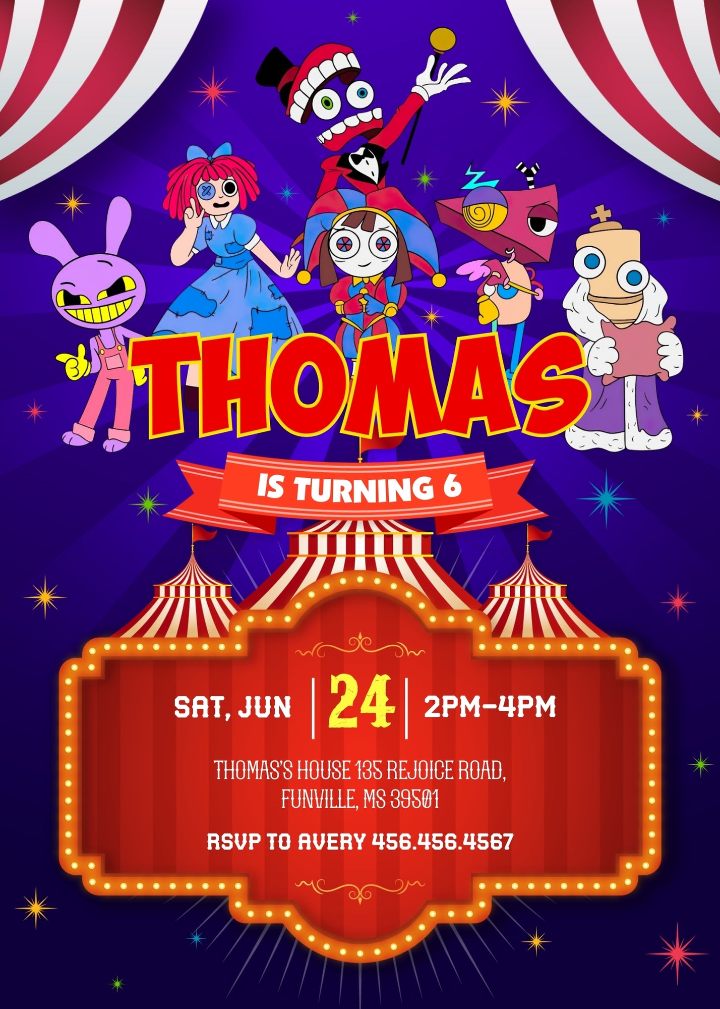 The Amazing Digital Circus customizable invitation template | Share or Print | AV020