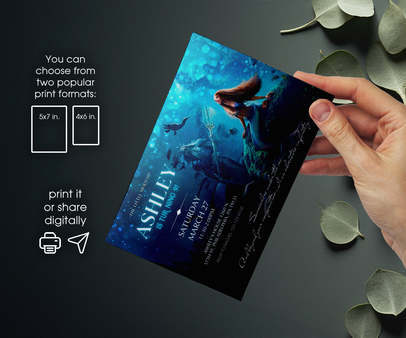 The Little Mermaid Ariel customizable invitation template | Share or Print | girl | YA684