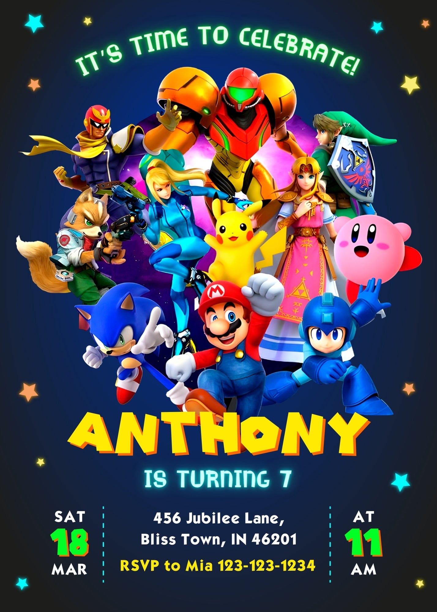 Super Smash Mario Bros customizable invitation template | Share or Print | WB668