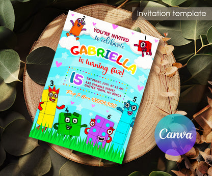 Numberblocks customizable invitation template | Share or Print | NY684