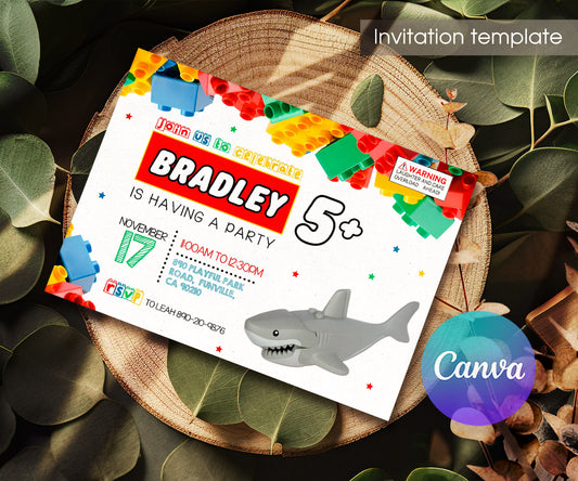 Lego Shark Jaws customizable invitation template | Share or Print | JD750