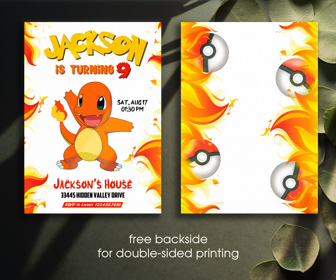 Charmander Pokemon Anime customizable invitation template | Share or Print | KL261
