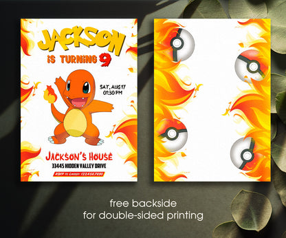 Charmander Pokemon Anime customizable invitation template | Share or Print | KL261
