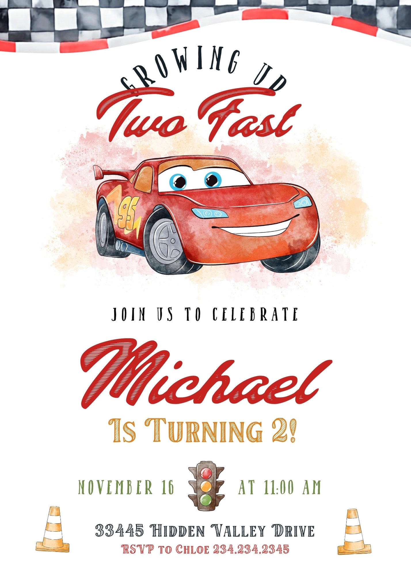 Cars Lightning McQueen customizable invitation template | Share or Print | boy | IP382