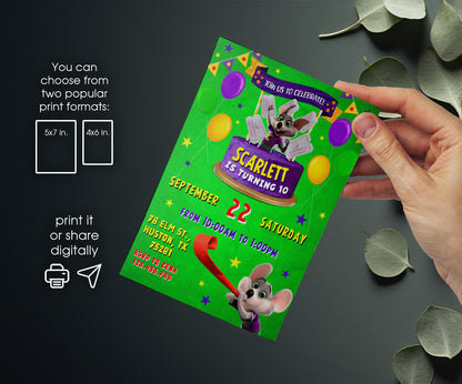 Chuck E. Cheese customizable invitation template | Share or Print | GG221