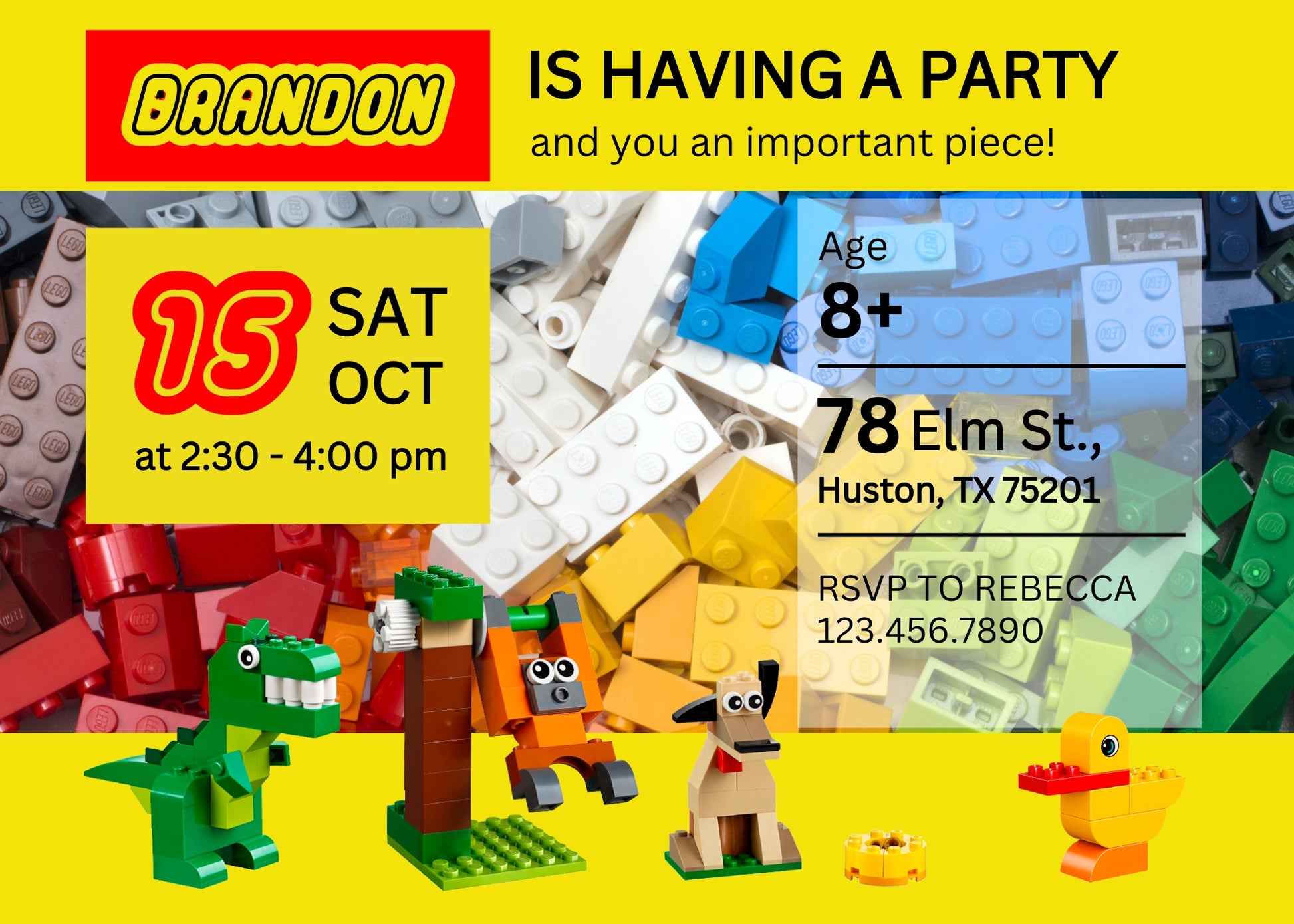 Lego customizable invitation template | Share or Print | WB698