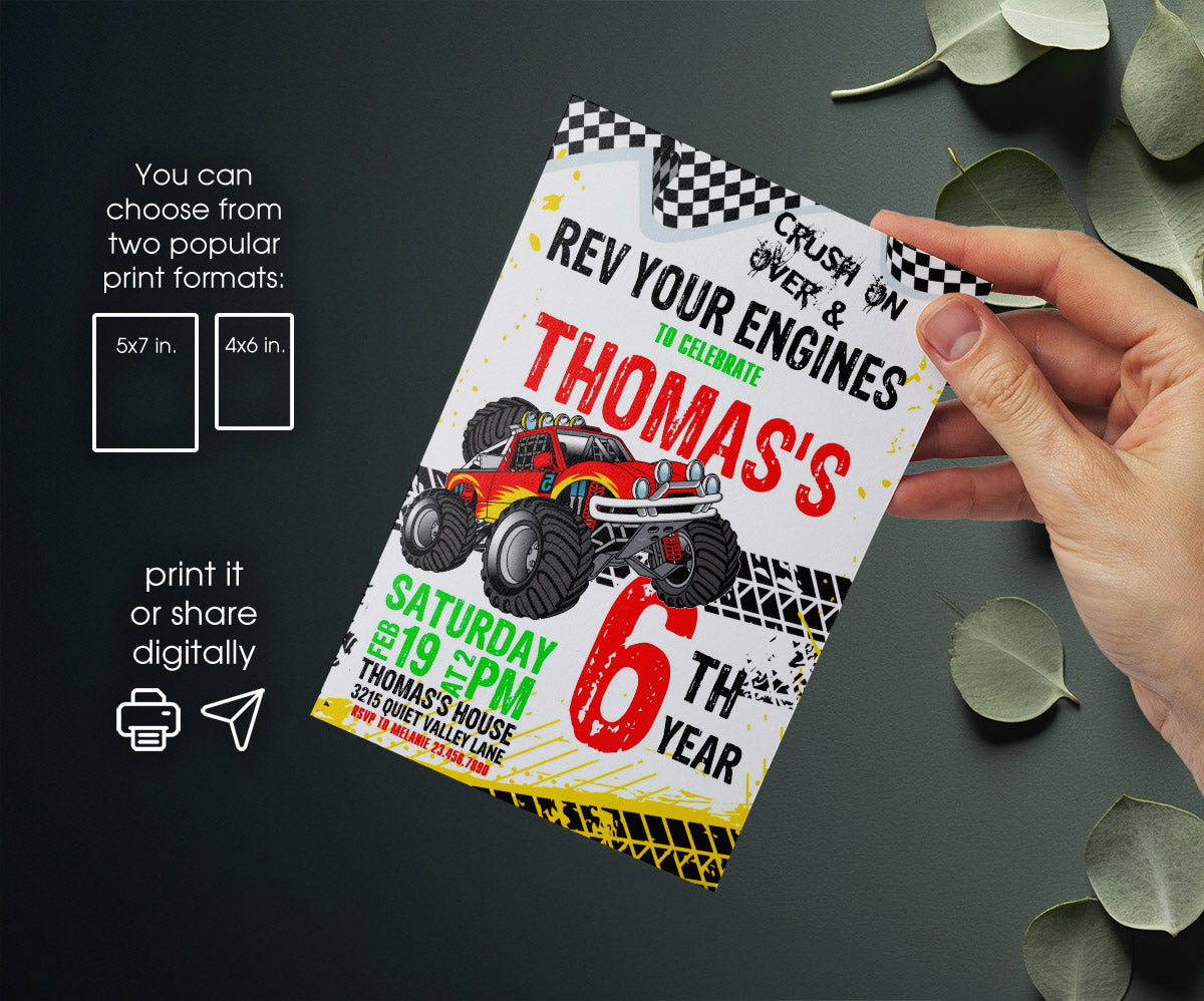 Monster Truck customizable invitation template | Share or Print | boy | MQ854