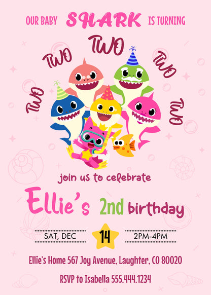 Baby Shark customizable invitation template | Share or Print | XV423