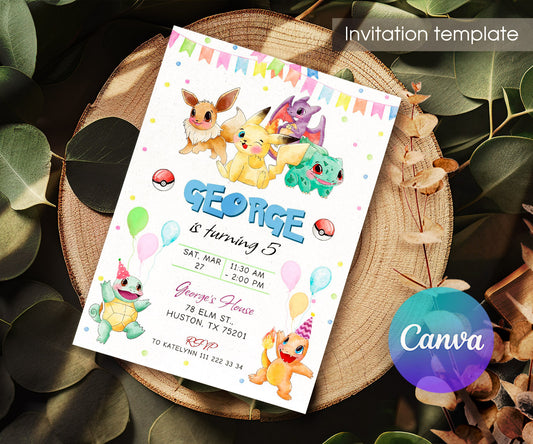 Pokemon Pikachu customizable invitation template | Share or Print | JJ276