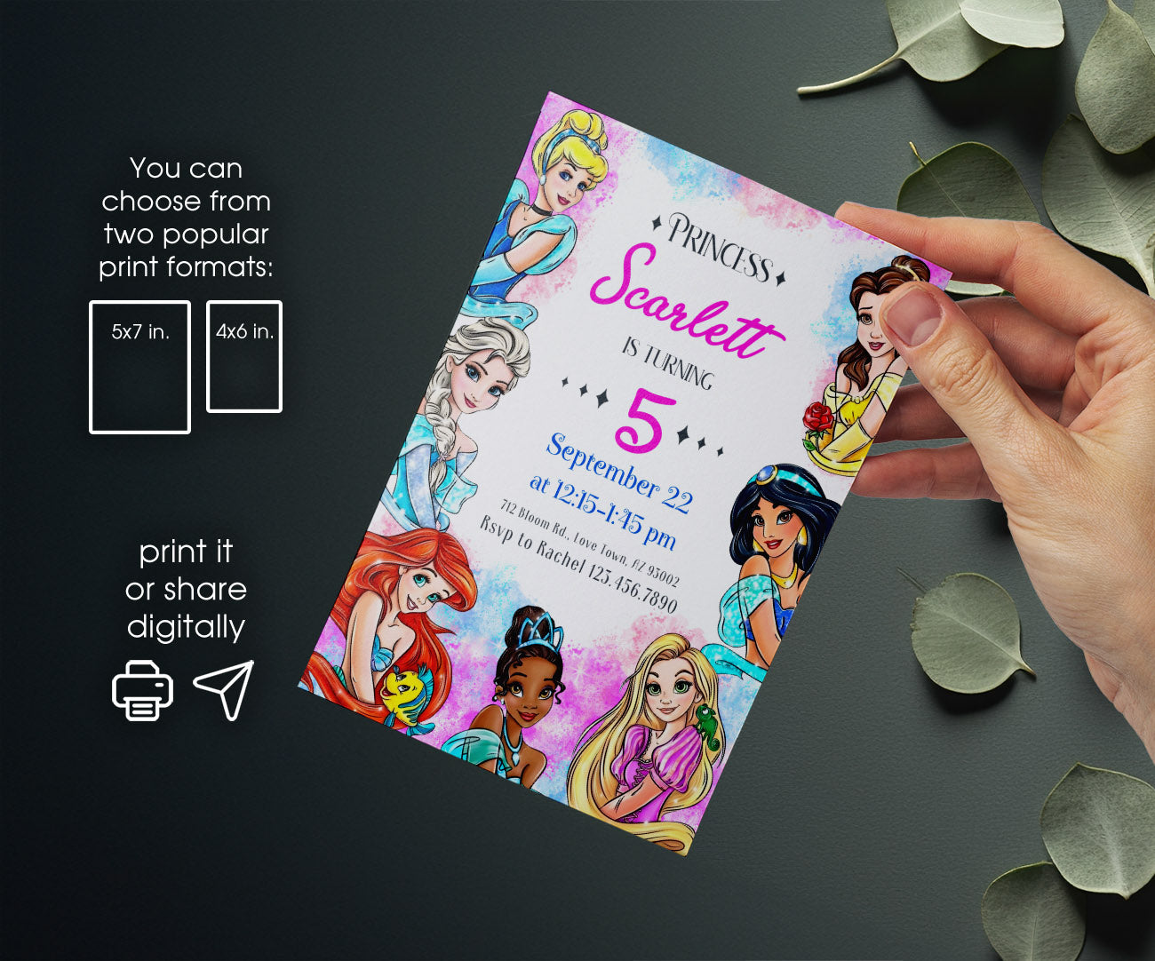 Disney Princess customizable invitation template | Share or Print | girl | IM847