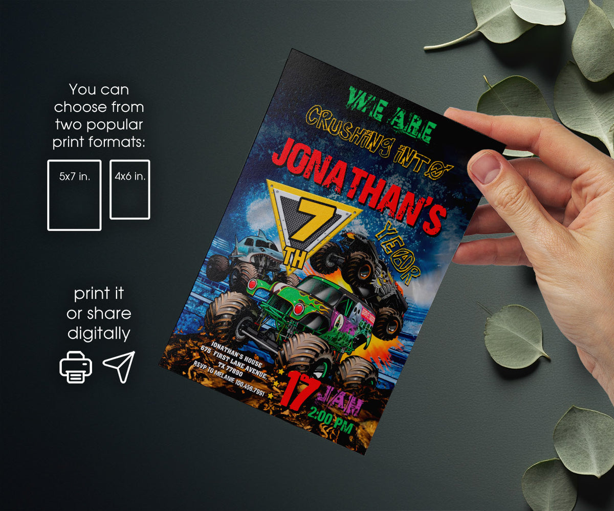Monster Jam  Monster Truck customizable invitation template | Share or Print | boy | WB565