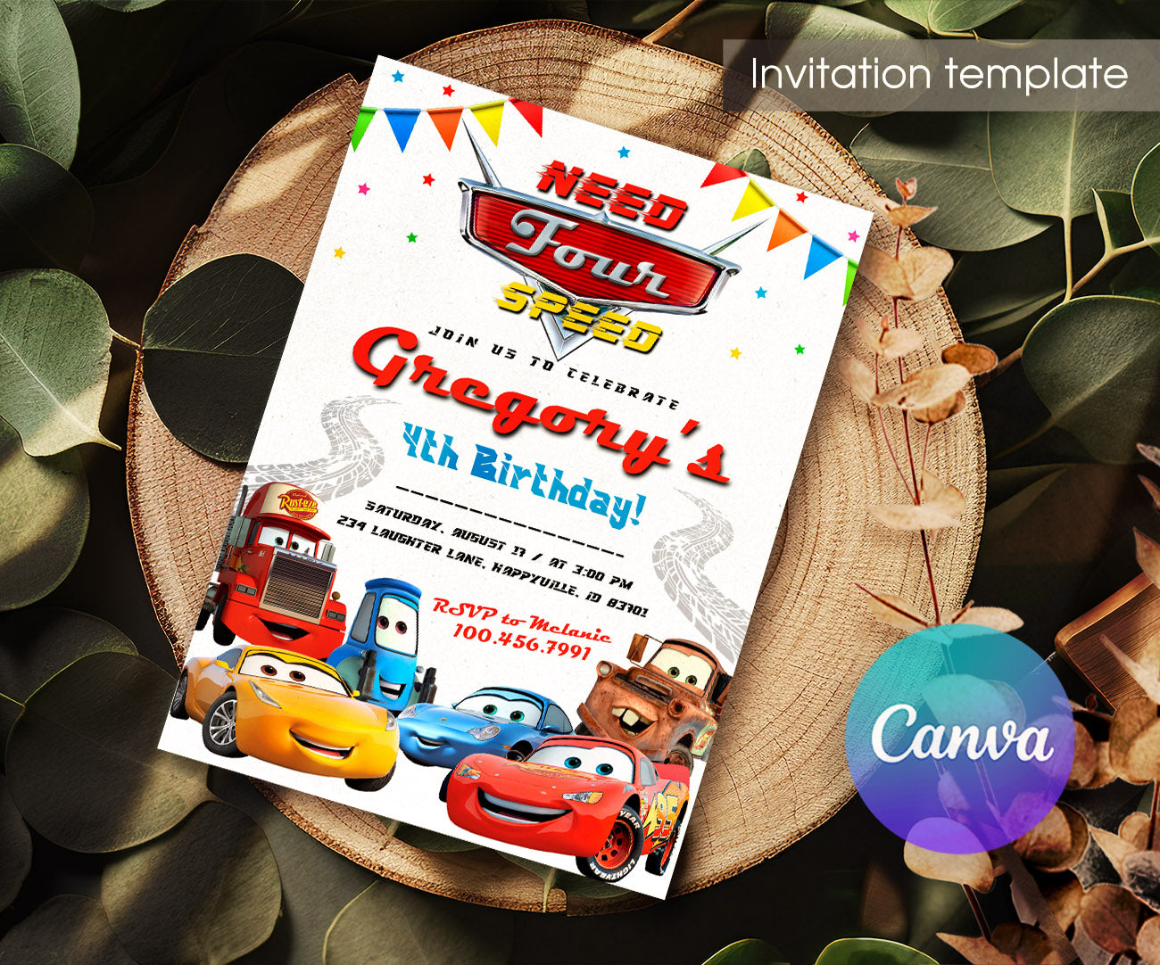 Cars Lightning Mcqueen Four customizable invitation template | Share or Print | boy | HU461