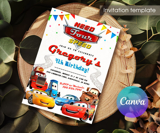 Cars Lightning Mcqueen Four customizable invitation template | Share or Print | boy | HU461