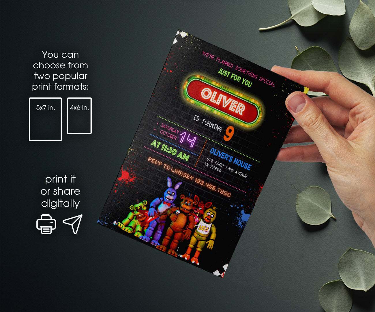 Five Nights at Freddy's customizable invitation template | Share or Print | JC478