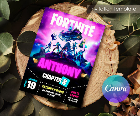 Fortnite Gamer customizable invitation template | Share or Print | boy | HS701