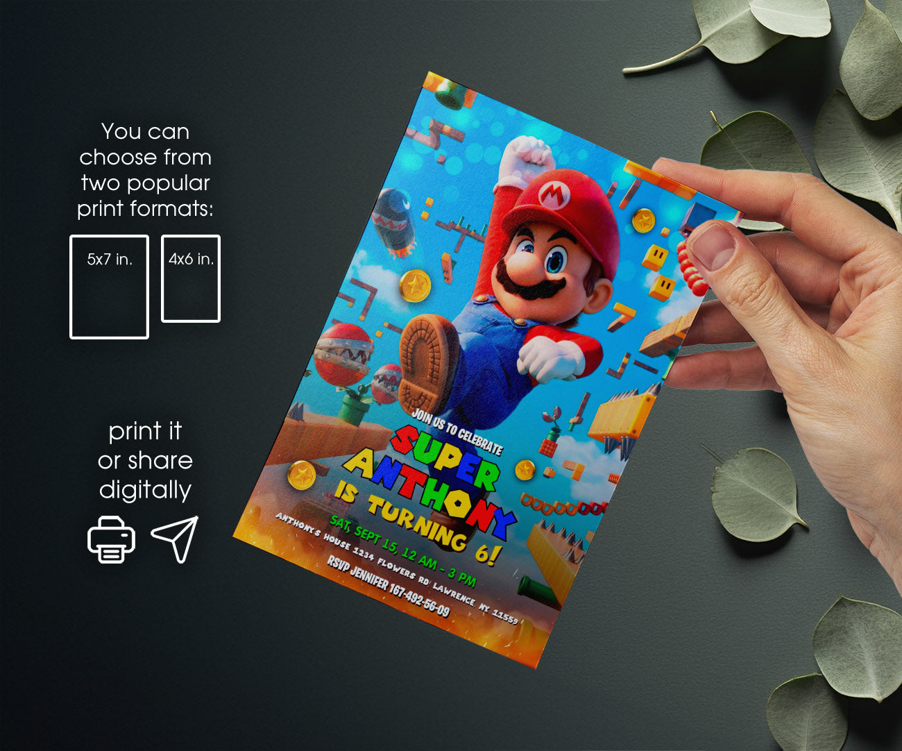 Super Mario Bros customizable invitation template | Share or Print | ED278