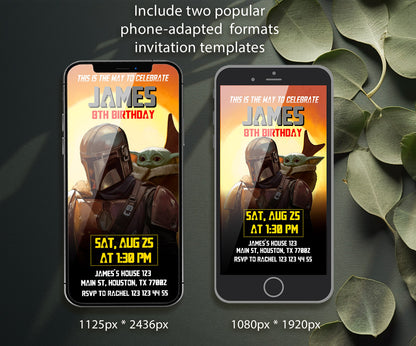 The Mandalorian Star Wars Grogu customizable invitation template | Share or Print | boy | QS795