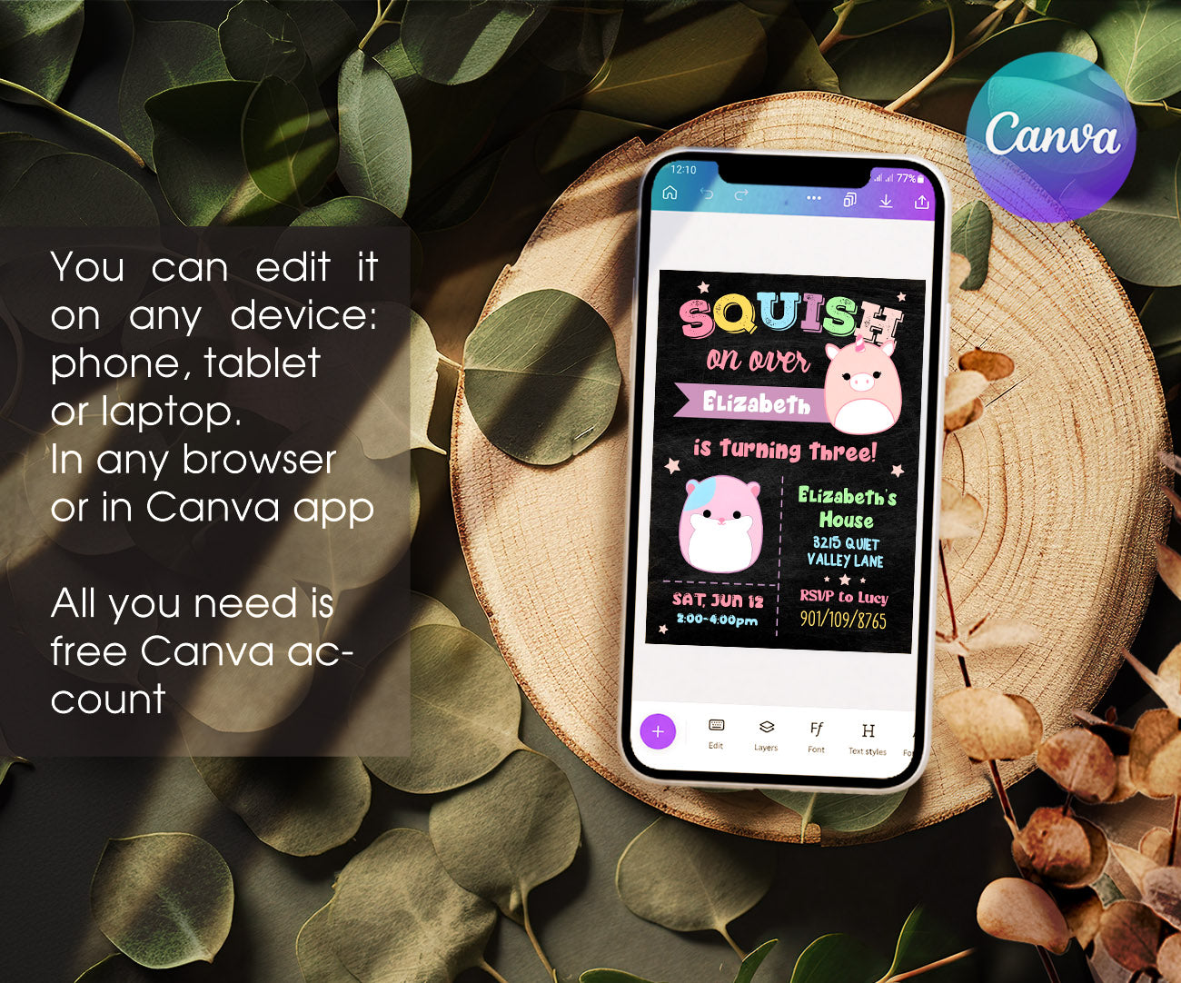 Squishmallows customizable invitation template | Share or Print | WM456