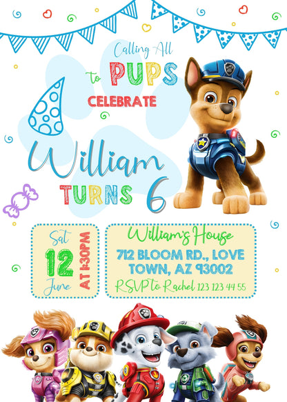 PAW Patrol customizable invitation template | Share or Print | NE878